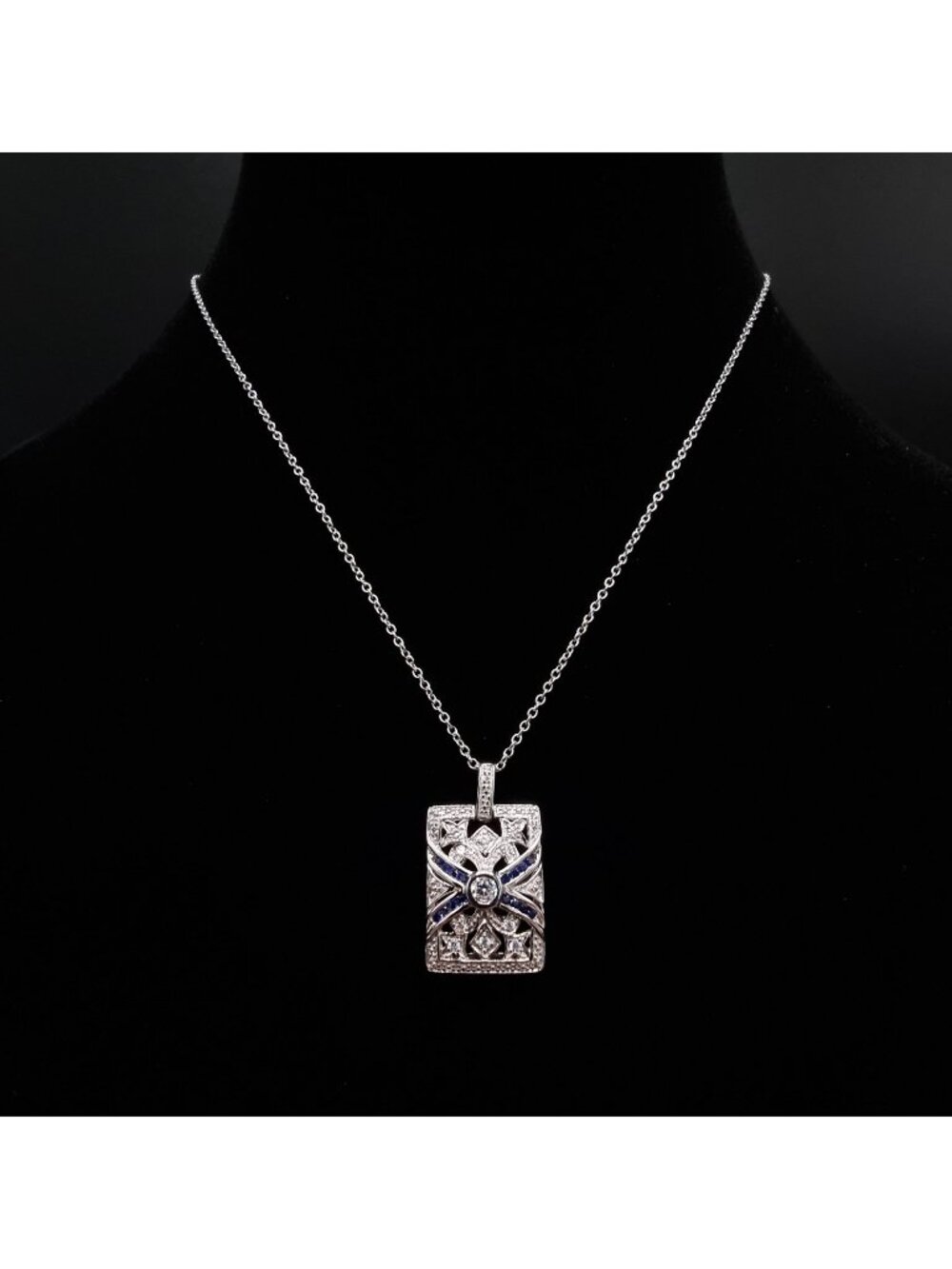 K Signed 925 Sterling Silver Pendant Necklace With CZ & Blue Accents